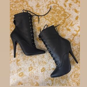 Pleaser Black Lace-Up Heeled Boots